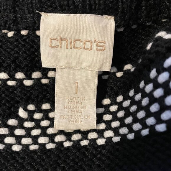 Chicos Womens Black & White Striped Knit Cropped Sleeve Cardigan Sweater Size 1 - Picture 6 of 7